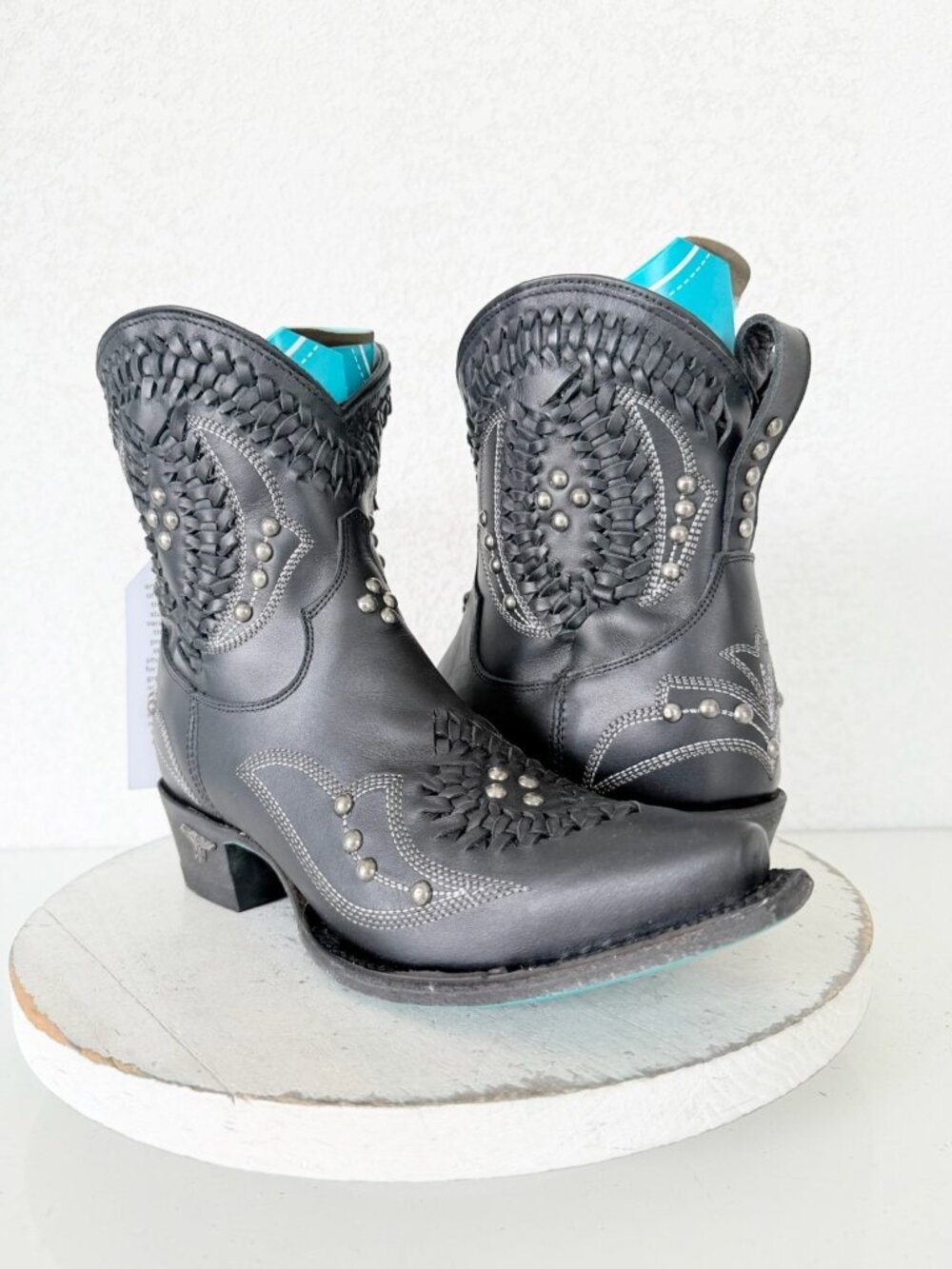 Lane COSSETTE Black Cowboy Boots Womens 6.5 Western Cowgirl Short Ankle Bootie